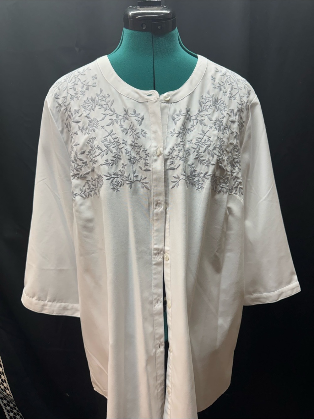 Blair White Blouse with Gray Floral Embroidery